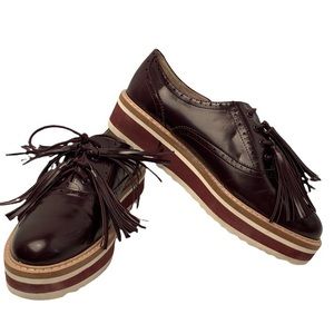 Zara Oxblood Tassel Lace Up Oxford Platform Shoe